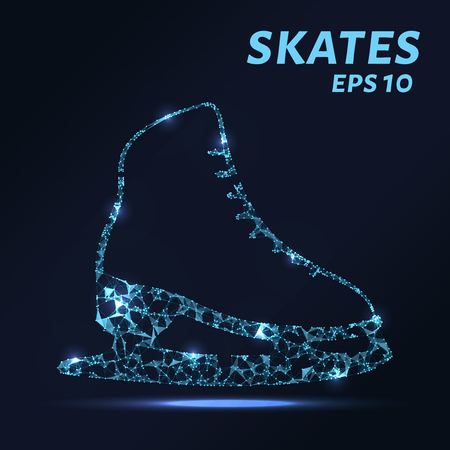 Skates are composed of dots, lines and triangles. The polygon shape in the form of a silhouette of the skates on a dark background. Vector illustration. Graphic concept skates.のイラスト素材