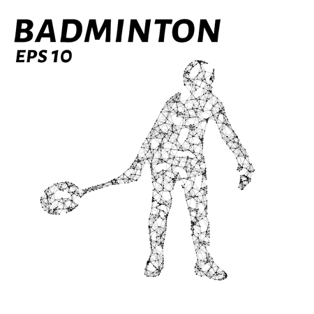 Badminton consists of points, lines and triangles. The polygon shape in the form of a silhouette of badminton on dark background. Vector illustration.のイラスト素材