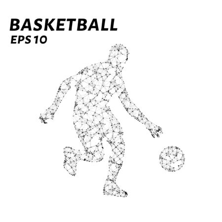Basketball player consists of points, lines and triangles. The polygon shape in the form of a silhouette of a basketball player on a dark background. Vector illustration.のイラスト素材
