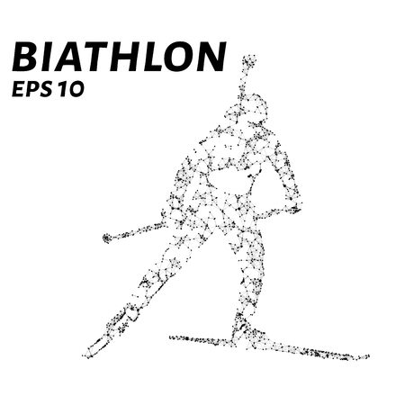 The biathlon consists of points, lines and triangles. The polygon shape in the form of a silhouette on a dark background. Vector illustrationのイラスト素材