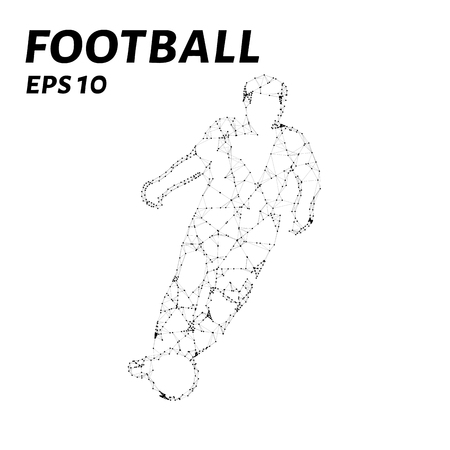 The football player consists of points, lines and triangles. The polygon shape in the form of a silhouette of a football player on dark background. Vector illustrationのイラスト素材