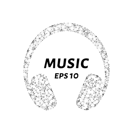 Headphones consists of points, lines and triangles. The polygon shape in the form of a silhouette of headphones on a white background. Vector illustrationのイラスト素材