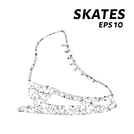 Skates are composed of dots, lines and triangles. The polygon shape in the form of a silhouette of the skates on a dark background. Vector illustrationのイラスト素材