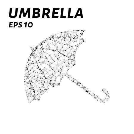 The umbrella consists of points, lines and triangles. The polygon shape in the form of an umbrella awards on a dark background. Vector illustrationのイラスト素材
