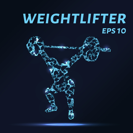 Weightlifting consists of points, lines and triangles. The polygon shape in the form of a silhouette weightlifter on a dark background Vector illustrationのイラスト素材