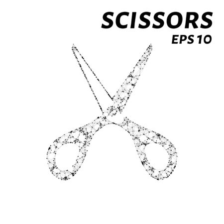 The scissors consists of points, lines and triangles. The polygon shape in the form of a silhouette of scissors on white background. Vector illustrationのイラスト素材