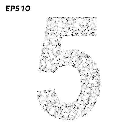 The letter 5 consists of points, lines and triangles. Vector illustrationのイラスト素材
