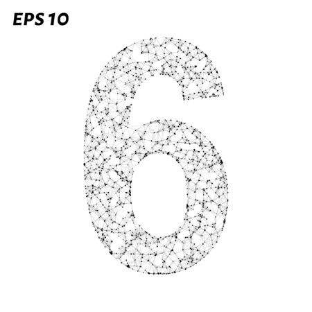 The letter 6 consists of points, lines and triangles. Vector illustrationのイラスト素材