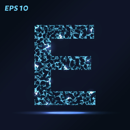The letter E consists of points, lines and triangles. Vector illustrationのイラスト素材
