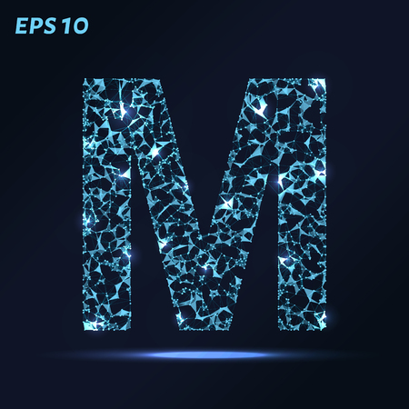 The letter M consists of points, lines and triangles. Vector illustrationのイラスト素材