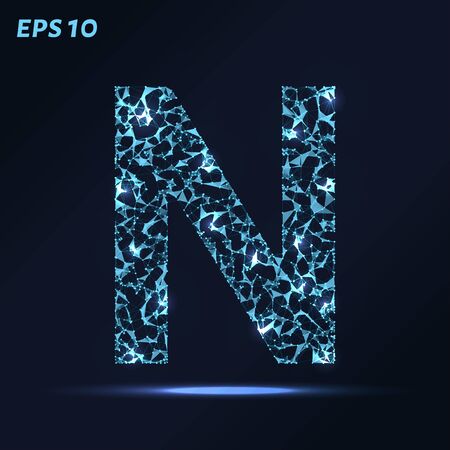 The letter N consists of points, lines and triangles. Vector illustrationのイラスト素材