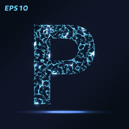 The letter P consists of points, lines and triangles. Vector illustrationのイラスト素材