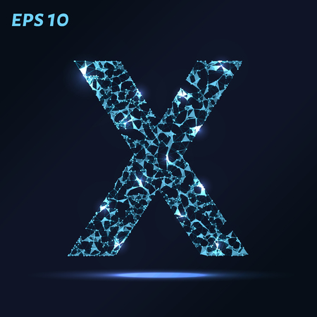 The letter X consists of points, lines and triangles. Vector illustrationのイラスト素材