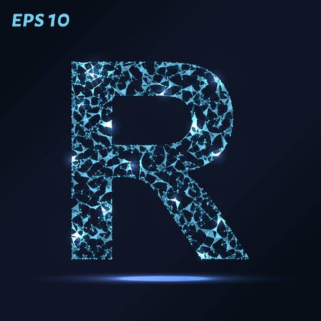 The letter R consists of points, lines and triangles. Vector illustrationのイラスト素材