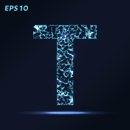 The letter T consists of points, lines and triangles. Vector illustrationのイラスト素材