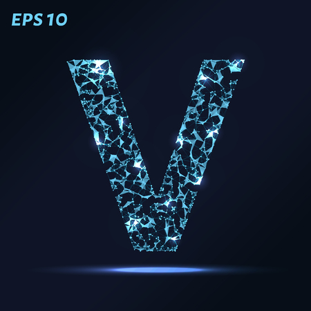 The letter V consists of points, lines and triangles. Vector illustrationのイラスト素材