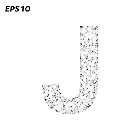 The letter J consists of points, lines and triangles. Vector illustrationのイラスト素材