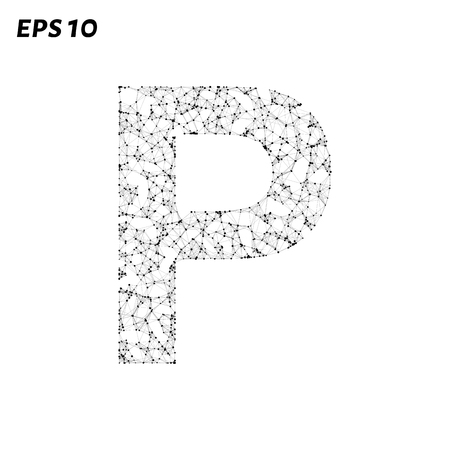 The letter P consists of points, lines and triangles. Vector illustrationのイラスト素材