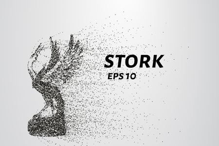 Stork of the particles. Silhouette of a stork composed of dots and circles. Vector illustrationのイラスト素材