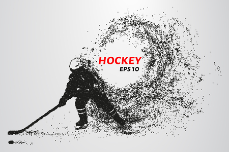 Hockey from the particles. Silhouette of a hockey player consists of circles and points. Vector illustrationのイラスト素材