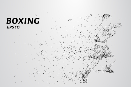 Boxer of the particles. The boxer is made of little circles. The boxer in the pose of attack. Vector illustration.のイラスト素材
