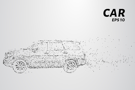 Car from the particles. The car breaks down into molecules. The car consists of circles blown away by the windのイラスト素材