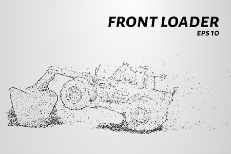 Front loader from the particles. Construction equipment is scattered on small molecules. Vector illustrationのイラスト素材