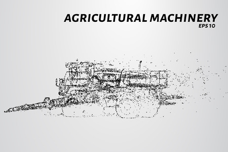 Agricultural machinery from particles. Agricultural equipment consists of dots and circles. Vector illustration.のイラスト素材