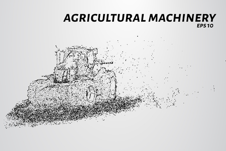 Agricultural machinery from particles. Agricultural equipment consists of dots and circles. Vector illustration.のイラスト素材
