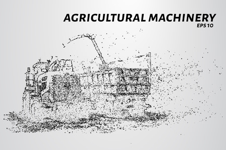 Agricultural machinery from particles. Agricultural equipment consists of dots and circles. Vector illustration.のイラスト素材