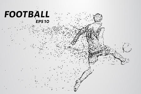 Football of the particles carries in the wind. Silhouette of a football player from circlesのイラスト素材