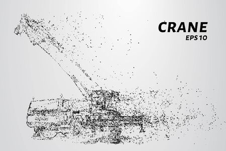 Mobile crane consists of dots and circles. The crane wind blows the particles. Vector illustrationのイラスト素材