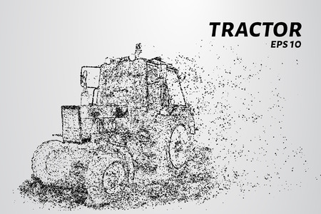 The tractor consists of dots and circles. Tractor wind blows the particles. Vector illustrationのイラスト素材