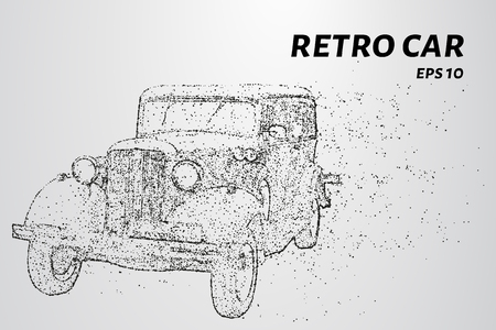 Retro car consists of dots and circles. Old car blows the wind particles. Vector illustrationのイラスト素材