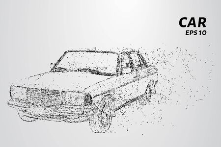 The car consists of dots and circles. Car the wind blows away particles. Vector illustrationのイラスト素材