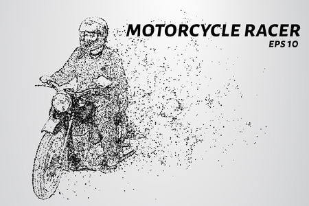 The bike consists of dots and circles. Racer rides. Motorcycle the wind blows away particles. Vector illustrationのイラスト素材