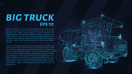 A large truck that consists of points. Particles in the form of a truck on a dark background. Vector illustration. Graphic concept of a large truckのイラスト素材