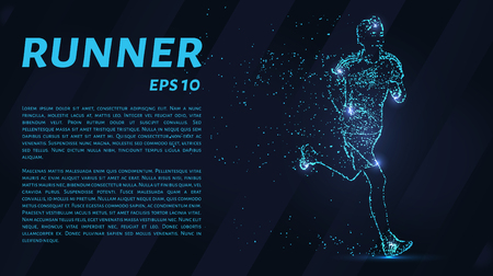 Runner consists of points. Particles in the form of a runner on a dark background. Vector illustration. Graphic concept running.のイラスト素材