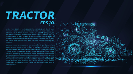 The tractor which consists of points. Particles in the form of a tractor on a dark background. Vector illustration. Graphic concept of the agricultural business.のイラスト素材