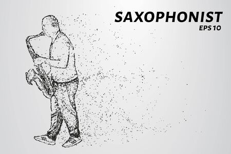 Saxophone of particles. A silhouette of a saxophone consists of dots and circles. Vector illustrationのイラスト素材
