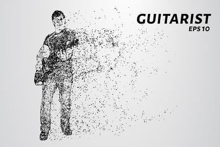 Guitarist from particles. The man playing the guitar. Vector illustration.のイラスト素材