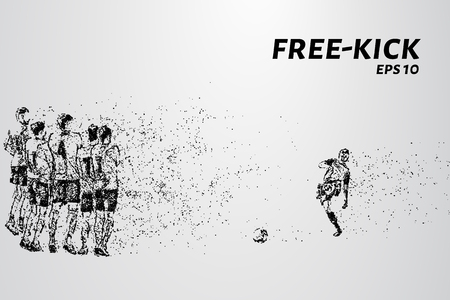 Free-kick of the particles. Silhouette of a free-kick consists of points and circles. Vector illustration.のイラスト素材