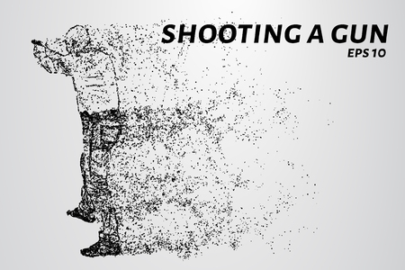 Shooting a gun from the particles. A man fires a gun. Silhouette of circles and dots. Vector illustrationのイラスト素材