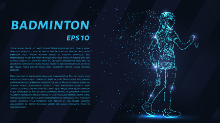 Badminton of particles. The girl was going to serve. Silhouette of dots and circles. Vector illustrationのイラスト素材