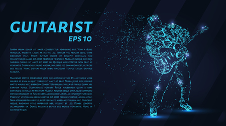 Guitarist from particles. Guitar player consists of circles and points. Vector illustrationのイラスト素材