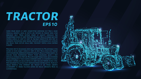 The tractor which consists of points. Particles in the form of a tractor on a dark background. Vector illustration. Graphic concept of the agricultural business.のイラスト素材