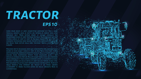 Tractor of the particles. Tractor with trailer consists of dots and circles. Vector illustration.のイラスト素材