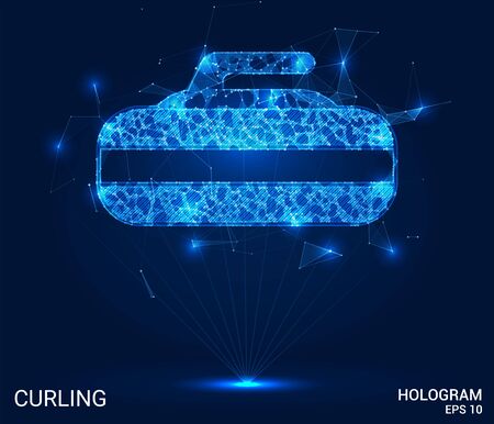 Hologram Curling. Stone for Curling polygons, triangles of points and lines. Curling low-poly joint structure. The technology conceptのイラスト素材