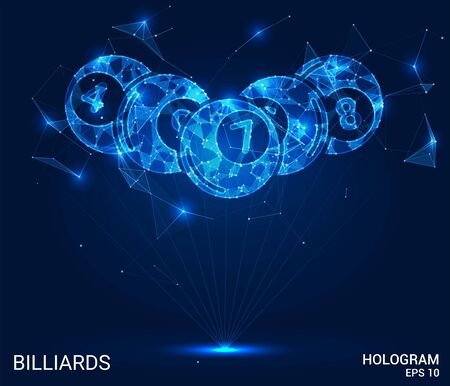 The billiard hologram. Billiard balls made of polygons, triangles of points and lines. Billiard is a low-poly connection structure. The technology conceptのイラスト素材