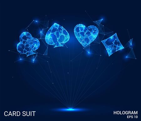 Hologram card suits. Card suits of polygons, triangles, points, and lines. Card suits are low-poly compound structure. The technology conceptのイラスト素材